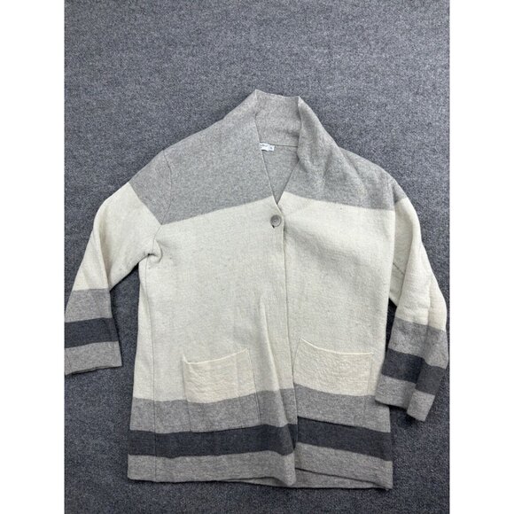 Bianco & Blu Wool Cardigan Women's XL Gray White Stripe Button Sweater Italian - Picture 1 of 12